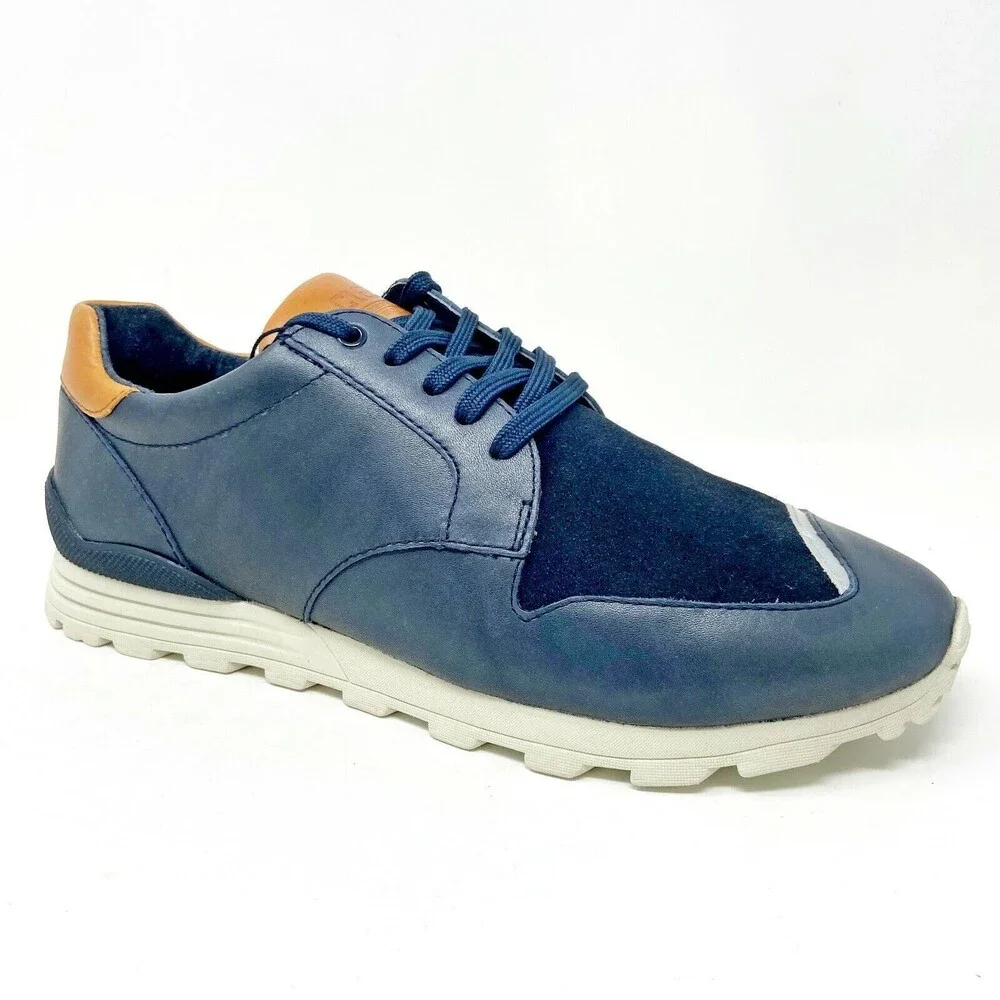 Clae Nathan Deep Navy Leather Mens Size 8 Premium Casual Sneakers - Picture 2 of 5